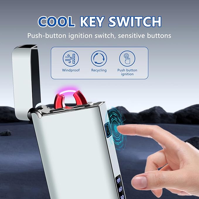 GADATOP Electric Lighter Rechargeable USB Lighter Personalized Creative Lighters Plasma Cool Lighters LED Battery Indication Gifts for Men Boyfriend Husband (Noble Titanium)