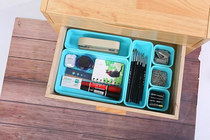 Kutesna 15 PCS Interlocking Desk Drawer Organizer Separator for Office,Bathroom,Kitchen,Makeup（Blue&Green）