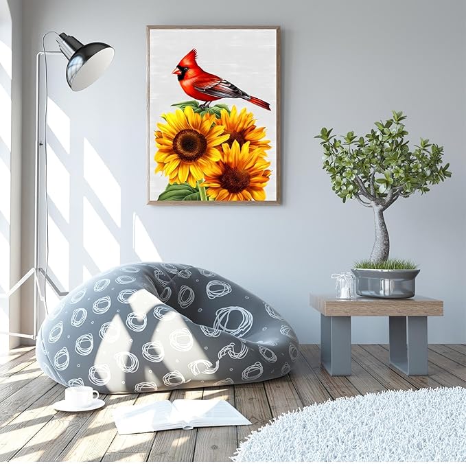 GUAIEUW Sunflower Red Bird Diamond Painting Kit for Adults, Full Round Diamond Cardinal Bird 5D Diamond Painting DIY Art Crafts for Winter Home Wall Decor Holiday Gift 12x16 Inch