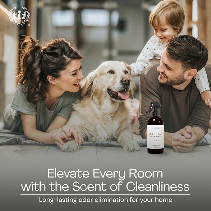 Muse Apothecary Home Ritual Active Odor Eliminator Spray - Furniture Deodorizer Spray & Bathroom Odor Eliminator for Home - Essential Oil Air Freshener - 4oz, Bergamot + French Lavender + Sandalwood
