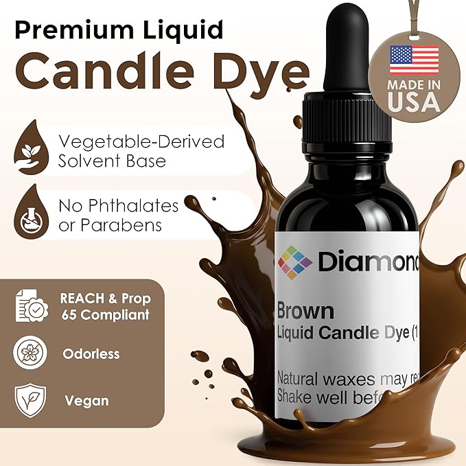 Brown Liquid Candle Dye (.5 oz) - Made in the USA - Safe and Easy to Use - Pure and Simple Ingredients - Candle Making Supplies for Soy, Paraffin, Palm or Gel Wax - 10 Vibrant Colors to Choose from