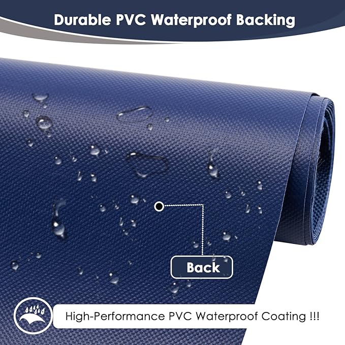 Waterproof Canvas Fabric by The Yard 60" W 600 Denier PVC Backing Water Repellent Polyester Upholster Fabric Material for Indoor Outdoor Marine Awning Tent Craft DIY(1 Yard, Dark Blue)