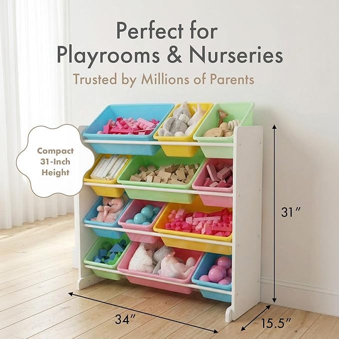Humble Crew Kids' Toy Storage Organizer, White/Pastel (WO560P)