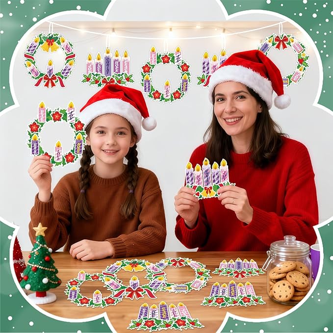24 Sets Advent Wreath Craft Kit for Kids, DIY Make Your Own Christmas Candle Wreath Craft Activity, Religious Advent Decoration for Home Classroom School Church Family Holiday Crafts
