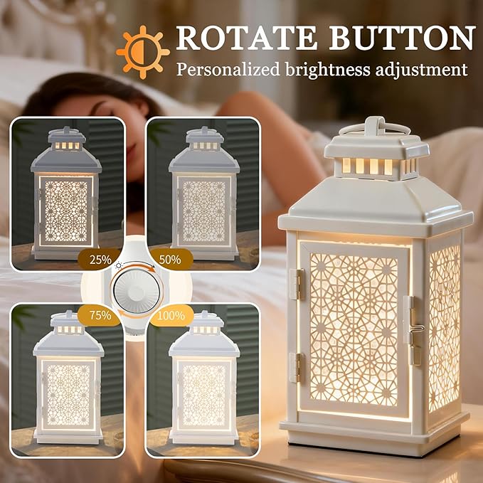 White Candle Warmer Lamp with Timer – Stepless Dimming, Auto Shut-Off 2H/4H/8H, Top-Down Heating for Large Jar Candles, Flameless Enclosed Lantern Style, Farmhouse Decor, Housewarming Gift (2 Bulbs)
