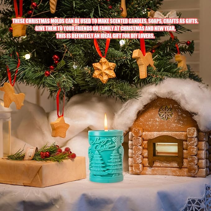 Elk Candle Moulds for Candle Making, Deer Pattern Pillar Candle Mold, Christmas Reindeer Silicone Mold for Soy Wax Candle, Aromatherapy Candle, Gypsum, Plaster, Home Decor (Xmas Tree Molds)