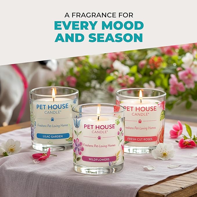 Pet House Scented Candles, 100% Plant-Based, Long Lasting Candle with a 60 Hour Burn Time, Made for Pet Odors - Mediterranean Sea