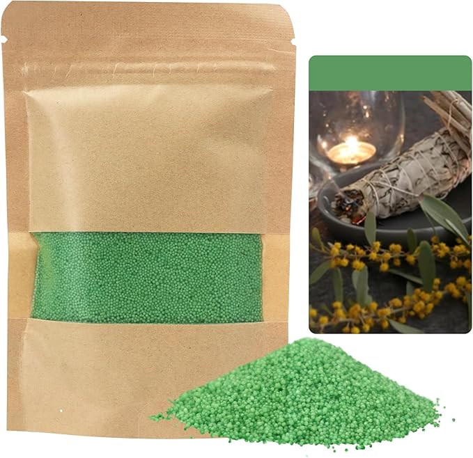 Monivi Scented Candle Sand with Wicks 1.1lb Green Pearled Candle Beads Sand Candles with Wicks St. Patrick's Day Decor 85 Burn Hours Refillable Candle Wax for DIY Candle Making(Scented Sage)