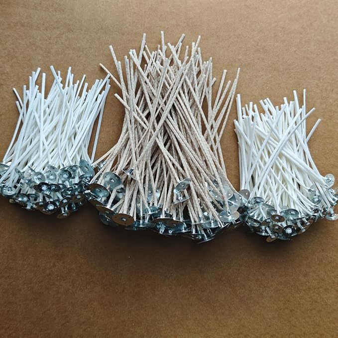 200Pcs 6 Inch Candle Wick 100Pcs 8 Inch Cotton Candle Wicks, 300Pc Wick Stickers, 20 Pcs Candle Wick Holders, Wick Clips,Candle Wicks for Candle Making, Candle DIY