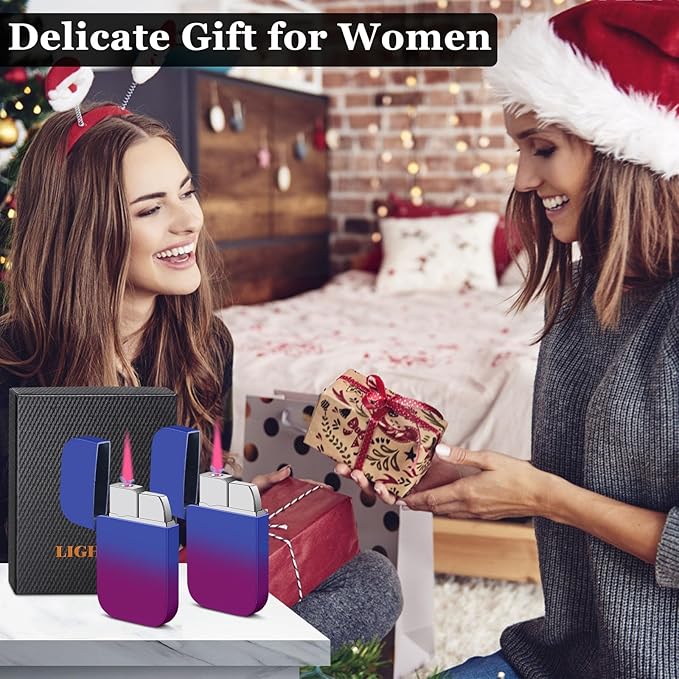 2 Pack Pink Flame Torch Lighter, Cute Lighter, Refillable Butane Lighter,Windproof Torch Lighter for Outdoor Camping BBQ,Nice Gift for Girls,Women on Birthday,Anniversary Red Blue,Without Butane