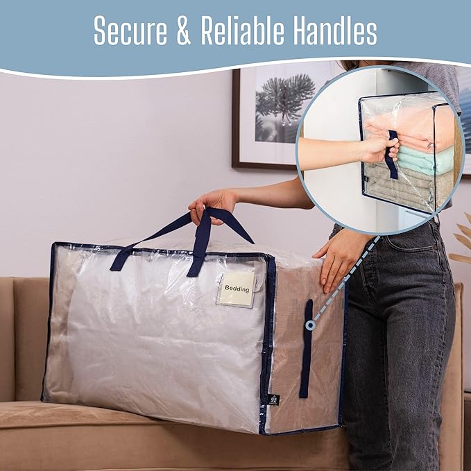 VENO 8 Pack Clear Extra Large Moving Bags & Storage Totes, Heavy Duty Organizer with Reinforced Handles & Strong Zippers for Clothes, College Dorm Essentials, Moving Supplies