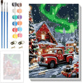 Skyboda Christmas Paint by Numbers Kit for Adults Beginners with Frame, Christmas Tree Adult Paint by Number Kits on Canvas, Easy DIY Oil Painting Kits for Home Decor, 8x12in（Truck House Aurora）