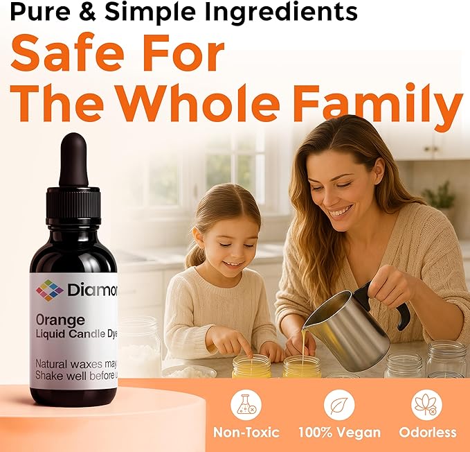 Orange Liquid Candle Dye (1 oz) - Made in the USA - Safe and Easy to Use - Pure and Simple Ingredients - Candle Making Supplies for Soy, Paraffin, Palm or Gel Wax - 10 Vibrant Colors to Choose from