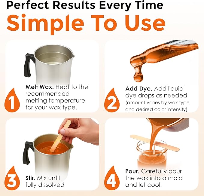 Orange Liquid Candle Dye (.25 oz) - Made in the USA - Safe and Easy to Use - Pure and Simple Ingredients - Candle Making Supplies for Soy, Paraffin, Palm or Gel Wax - 10 Vibrant Colors to Choose from
