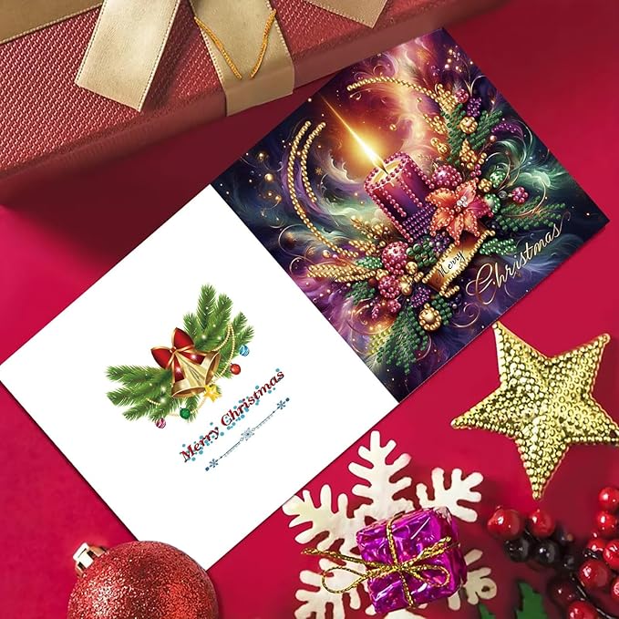 DoxQcs 5D Diamond Art Painting Greeting Cards Kit, DIY Cards for Blessings Congratulations Gifts, Greeting Card Set for Birthday Thanksgiving Day Christmas Halloween-Candle