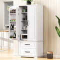 Amposei Farmhouse Kitchen Pantry Cabinet 71-Inch Tall Freestanding Pantry Storage Cabinet Cupboard with Adjustable Shelves for Kitchen Laundry Living Dining Room, White