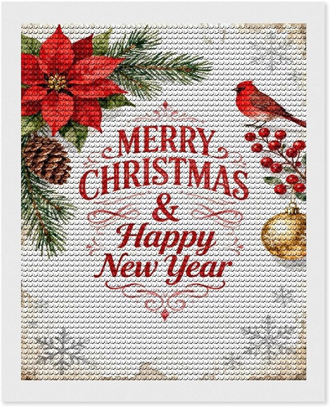 AIVKIEJK Diamond Painting Kits for Adults - Merry Christmas & Happy New Year Painting DIY 5D Full Drill Diamond Dots Paintings with Diamonds Gem Art and Crafts Home Decor 16"x20"