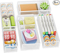 Marbrasse 5 Pack Desk Drawer Organizer Set, Mesh Drawer Storage Trays with 1 Adjustable Divider, Desk Organizers and Accessories, 5 PCS Drawer for Office Supplies, Makeup & Vanity (White)