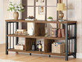 IBF 55” Bookshelf, 3 Tier Open Book Shelf, Wood Metal 5 Cube Storage Organizer, Modern Low Horizontal Bookshelf for Bedroom Living, Long Wide Office Cubby Bookcase with Storage, Rustic Brown, 55 in