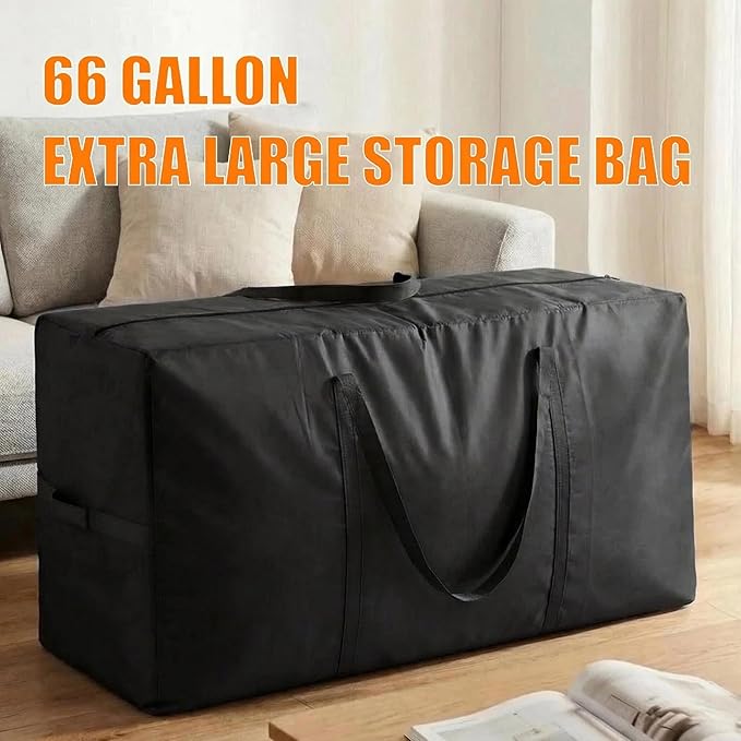 66 Gallon Extra Large Storage Bags, XXL Moving Bags with Zippers & Side Handles, Jumbo Big Storage Totes for Moving & Space-Saving Organization (Black, 66 Gallon, 2 Pack)