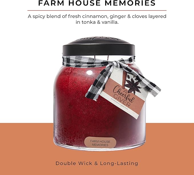 A Cheerful Giver — Farm House Memories - 34oz Papa Scented Candle Jar with Lid - Keepers of the Light - 155 Hours of Burn Time, Gift for Women, Red