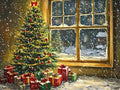 IMLQJES Christmas Tree Diamond Painting Kits - Winter Diamond Art Kit for Adults - Christmas Tree by The Window 5D Full Square Drill Gem Art - Christmas Diamond Art Kits 12x14 Inch
