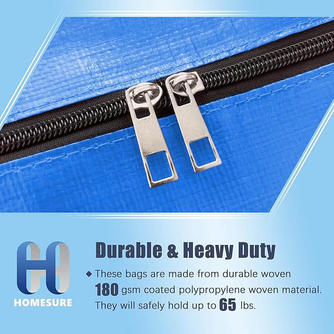 HOMESURE 4 Pack Large Strong Moving Bags with Zippers & Carrying Handles - Water-Resistant - Heavy Duty Storage Tote for Space Saving, Fold Flat, Alternative to Moving Box (Multicolored)