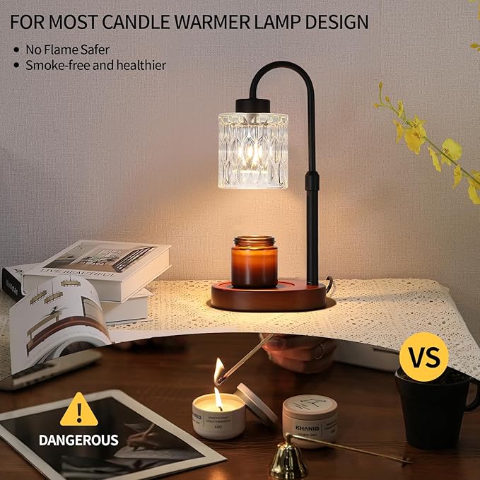 MEIXISUE Black Candle Warmer Lamp with Dimmer and Timer,Home Decor Lamp for Scented Jar,Electric Wax Melt Warmer,Mother's Day/Birthday/Christmas Gifts for Mom/Wife,Adjustable Height,with 2 Bulbs