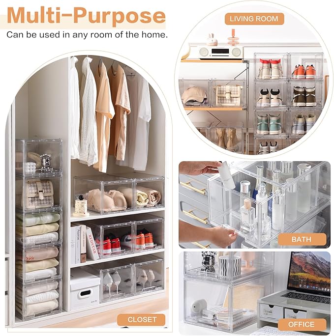3 Packs Large Plastic Stackable Storage Drawers, DILIBRA Clear Storage Bins Organizer with Pull Out Drawers, Snacks Storage Organizer for Kitchen Cabinet Closet Shelf Pantry Organizers and Storage