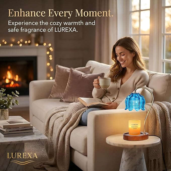 Candle Warmer Lamp with Timer, Dimmable Wax Melt Lamp for Large & Standard Jar Candles, Includes 2 GU10 Bulbs, Elegant Vintage Home Decor Gift for Women & Mom (A1-Blue Lotus)