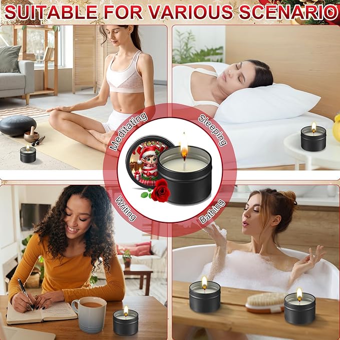 Nuanchu 24 Pack Christmas Scented Candles Gift Set Cartoon Candle for Her Him 2oz Natural Soy Wax Jar Long Lasting Aromatherapy Bulk Favors Set for Christmas Party Home Decor