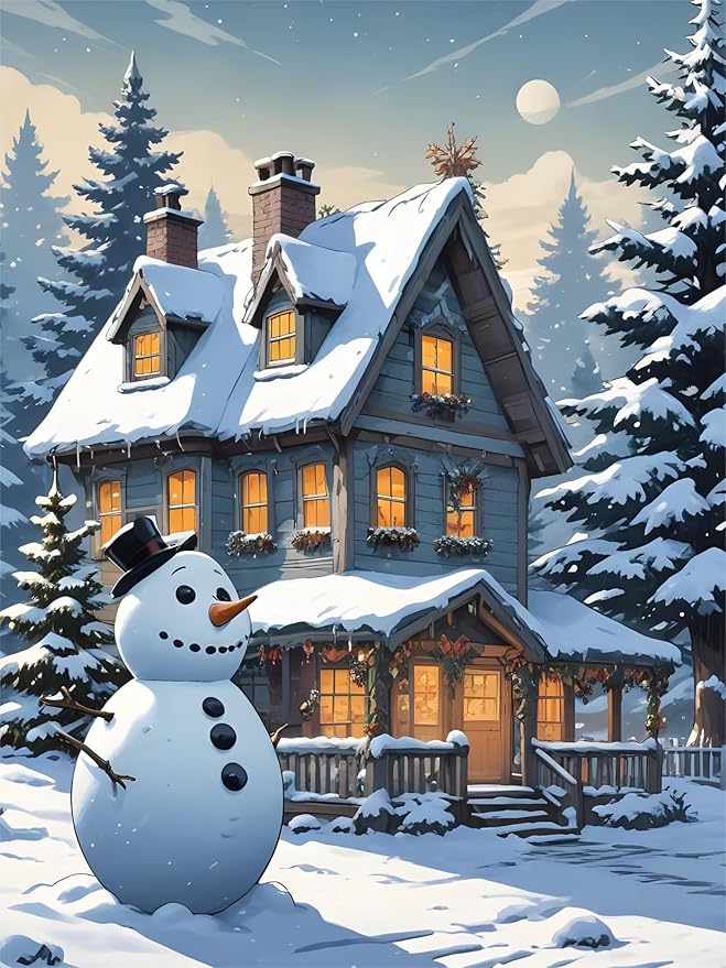 QZOTRXI Christmas Diamond Painting Kits for Adults DIY, 5D Snowman Winter Landscape Diamond Art for Beginners,Round Full Drill Paintings with Diamonds Gem Art for Home Wall Decor 8x10 Inch