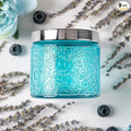 9-Pack 10 oz Sun Moon Star Embossed Glass Candle Jars with Mirror Lids and Labels - Unique Blue Containers with Lids for Candle Making