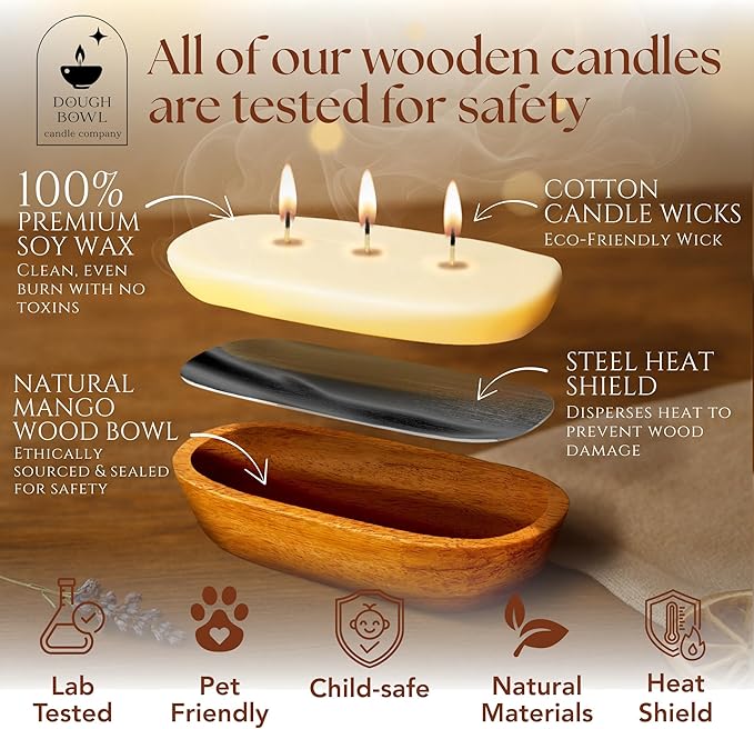Dough Bowl Candle Co. Eucalyptus Soy Candle - 6 Wick Rustic Farmhouse Decor Odor Eliminator in Wooden Bowls, 32 Oz Wooden Dough Bowl Candle, All-Natural Gifts for Women and Men, Coffee Table Decor