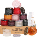 LumaCraft Luxury Embossed Glass Candle Jars for Making Candles - 12 Pack Empty Candle Containers with Airtight Metal Lids, 20 Wicks & 20 Stickers, Colored Glass Jars for Gifts & Decor-4OZ/Mix-Color