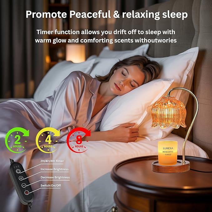 Candle Warmer Lamp with Timer, Dimmable Wax Melt Lamp for Large & Standard Jar Candles, Includes 2 GU10 Bulbs, Elegant Vintage Home Decor Gift for Women & Mom (A1-Amber Lotus)