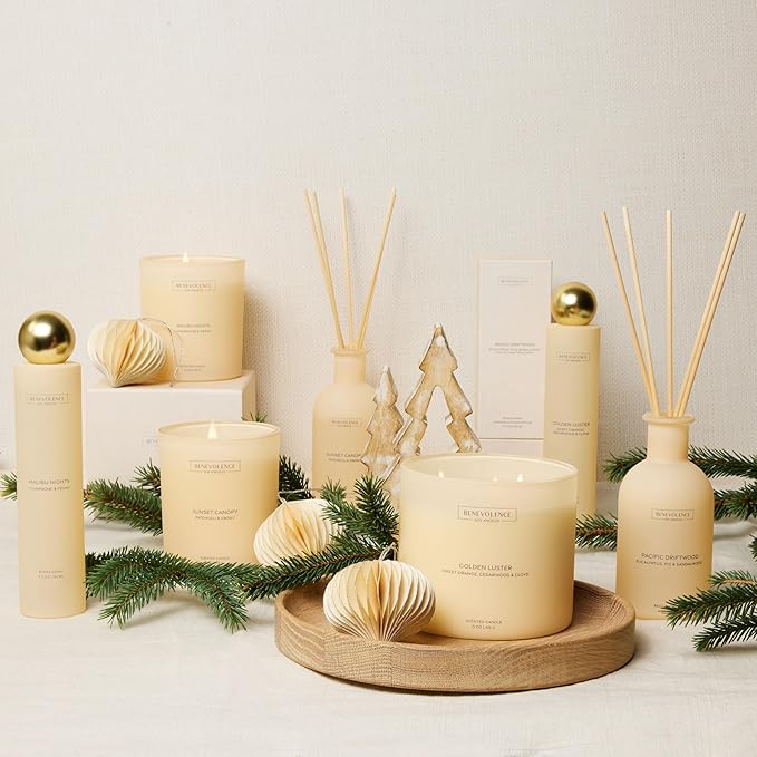 Champagne & Peony – Benevolence LA Large 3-Wick Scented Candle for Home | 15oz, 50-Hour Burn | Natural Soy Wax, Cotton Wicks | Gift Ideas for Women | Malibu Sands Collection