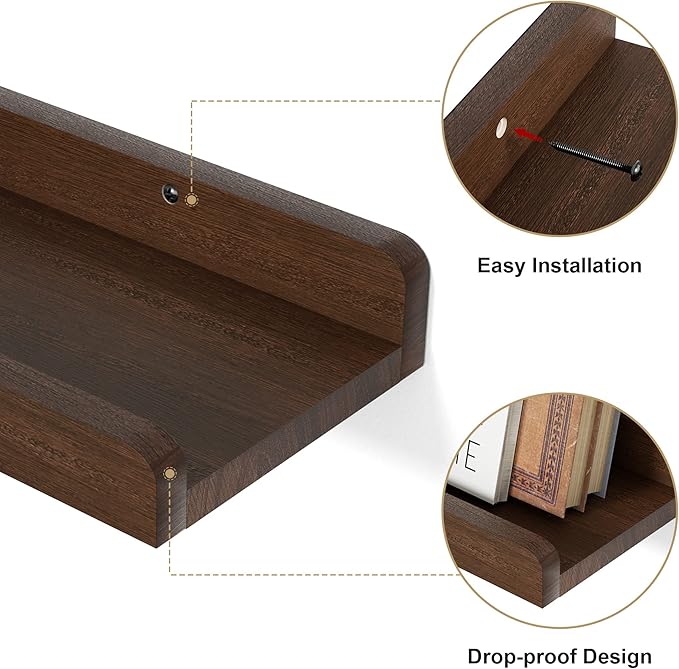 Love-KANKEI 36 Inch Long Floating Shelves Wall Mounted Set of 2, Large Wood Wall Shelves for Storage, Rustic Hanging Shelves for Display,Bedroom Living Room Bathroom Kitchen Office Dark Walnut