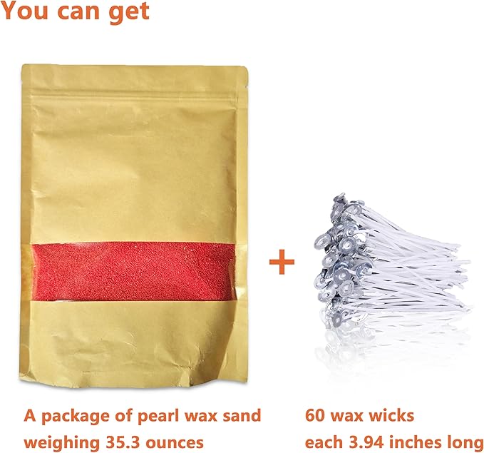 DRMAISON Pearled Candle Wax Sand DIY Kit - 35.3 oz, Bright Red, Non-Toxic&Smoke-Free, Refillable with 60 Wicks, Long-Lasting Flame, Highly Customizable for Wedding, Party&Holiday Decor