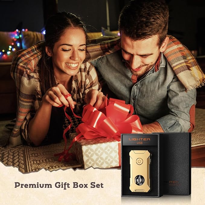 5-in-1 Torch Lighter with Tool, Holder, Punch, Draw Enhancer Tool, Double Jet Flame, Windproof Lighters, Gifts for Men, Rechargeable and Refillable Butane Lighter, Cool Lighters for Men Candles (Gold)