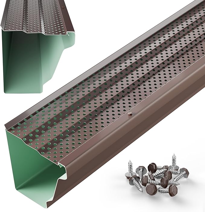 5" Gutter Guards Leaf Protection, Domestic Aluminum Gutter Covers 5 Inch (28 Feet, Royal Brown)