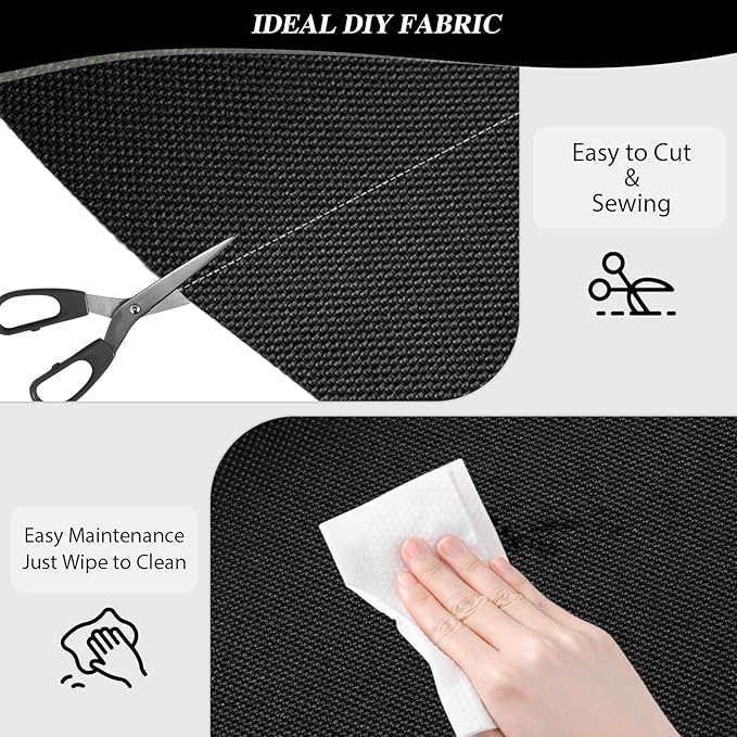 ANMINY 100% Waterproof Outdoor Fabric 5 Yards, 58" W 600D Marine Canvas Fabric with PVC Backing, Ripstop Upholstery Material by The Yard for Furniture Boat Covers Tent Awning, Black