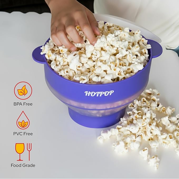 The Original Hotpop Microwave Popcorn Popper, Silicone Popcorn Maker, Collapsible Bowl BPA-Free and Dishwasher Safe- 20 Colors Available (Glacier Blue)