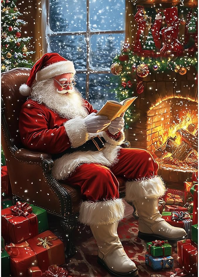 MEIYUDA Christmas Santa Claus Diamond Painting Kits for Adults, 5D Santa Claus Diamond Art Kits for Beginners, DIY Gem Art Crystal Painting for Home Wall Decor Gift 12x16inch
