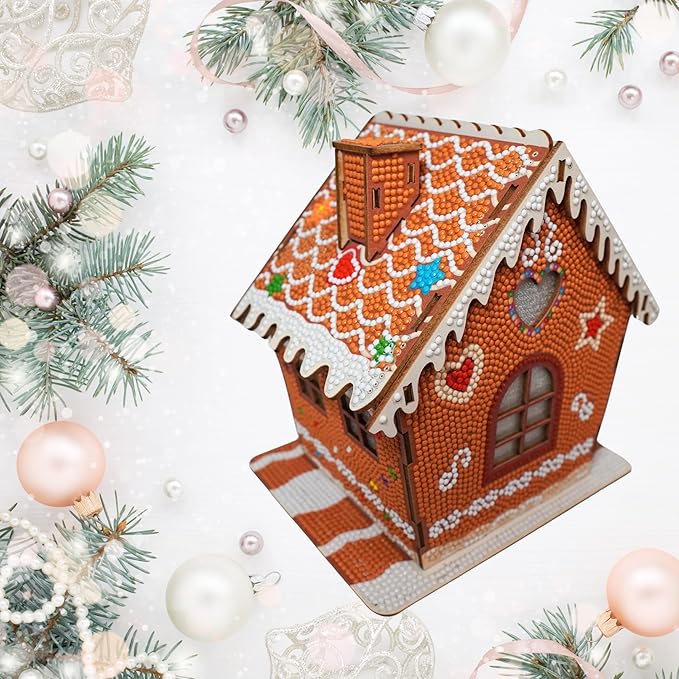 Party Ready 3D Diamond Painting Gingerbread House Christmas Cabin Kit – DIY Holiday Décor, Full Drill Mosaic Art, Festive Craft Kit (Gingerbread House 2)