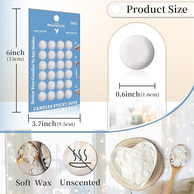 Taper Candle Sticky Dots - White Wax Candle Adhesive Dots - Unscented Cire Adhesive for Secure Candle Placement - Easy Clean and Traceless for DIY Projects - Pack of 24