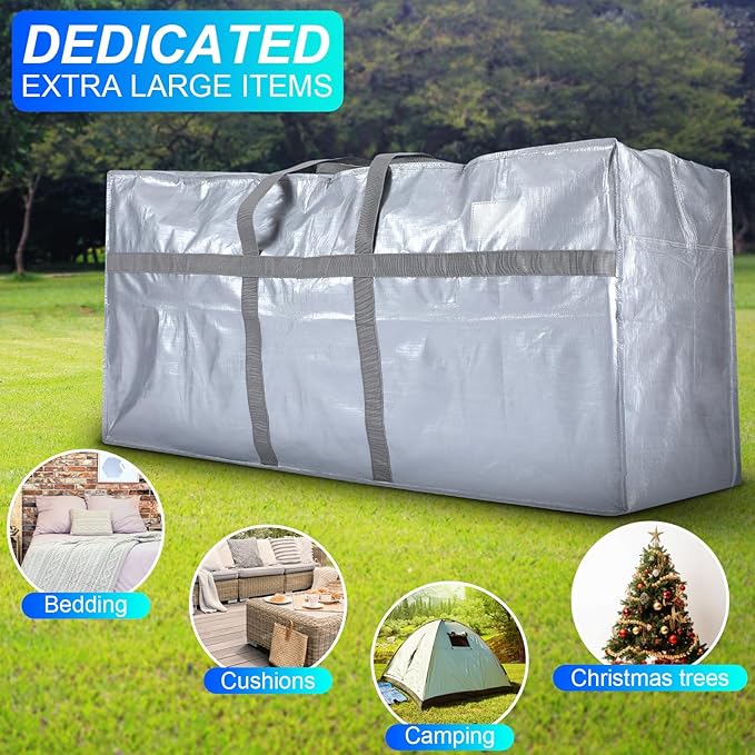 4 Pcs 176 Gallon Extra Large Moving Bags Heavy Duty Storage Bag with Strong Zipper Handle Foldable XXL Jumbo Storage Tote Packing Moving Box for College Dorm Travel Cloth Duffle (Silver)