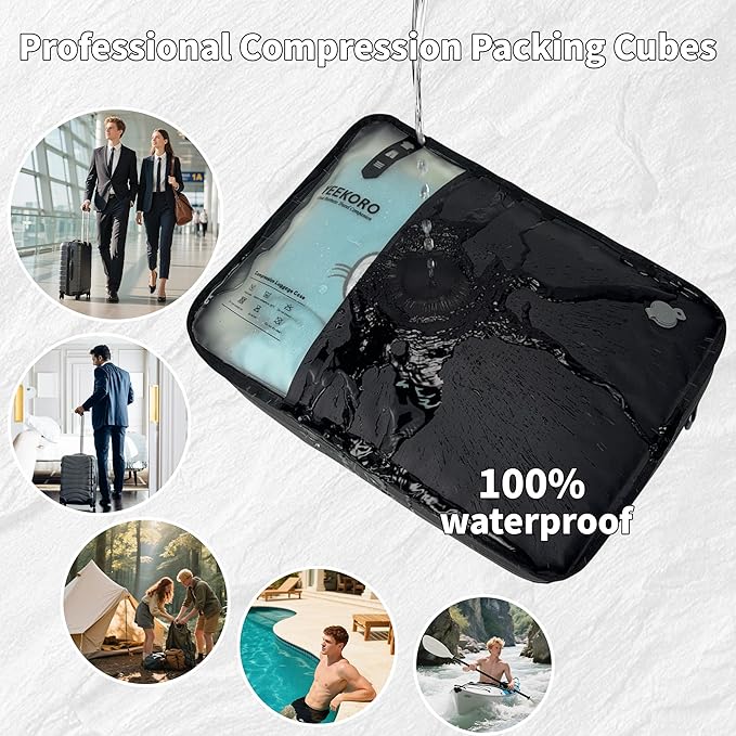 Compression Packing Cubes for Travel, Vacuum Bags for Business Trip, Professional IP67 Reusable Packing Cubes for 20 inch Suitcases, Organizer Bags for Luggage for Women & Men(2 PACK, No Pump)