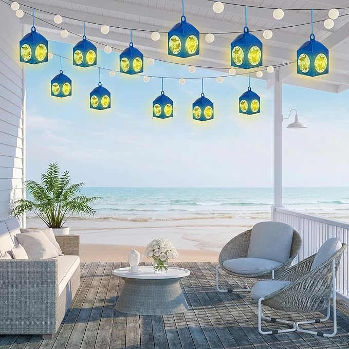 Simgoing 12 Sets Summer Shark Crafts with LED Candle Light DIY Shark Tissue Paper Beach Craft Kits Under the Sea Theme Party Decoration Submarine Hanging Ornaments for Summer Decoration Party