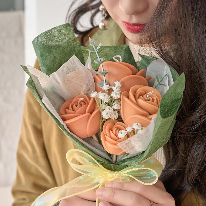 Rose Candle Making Kit with Candle Wicks Flower Silicone Mold for Candle Making Molds Set of Large + Medium + Small 3D Rose Molds DIY Handmade Soap Mould for Home Decor Valentine's Day Gift